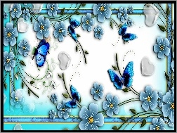 Abstrakcja, Motyle, Kwiaty, Bkitna